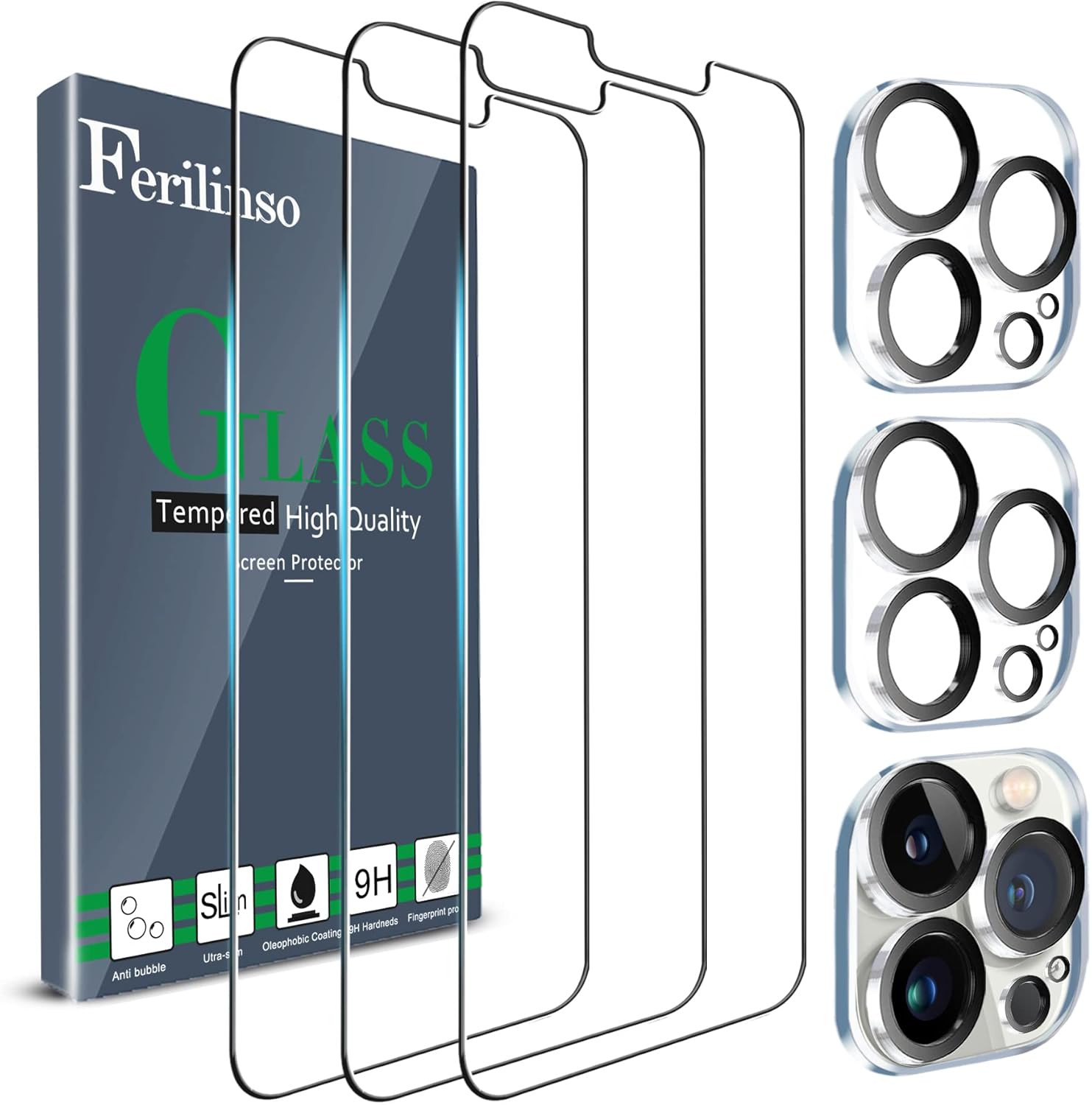 Ferilinso 3 Pack Screen Protector for iPhone 13 Pro with 2 Pack Tempered Glass C...