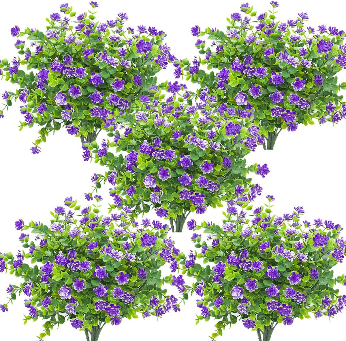 Grunyia 10 Bundles Artificial Fake Flowers, Faux Outdoor Plastic Plants UV Resis...