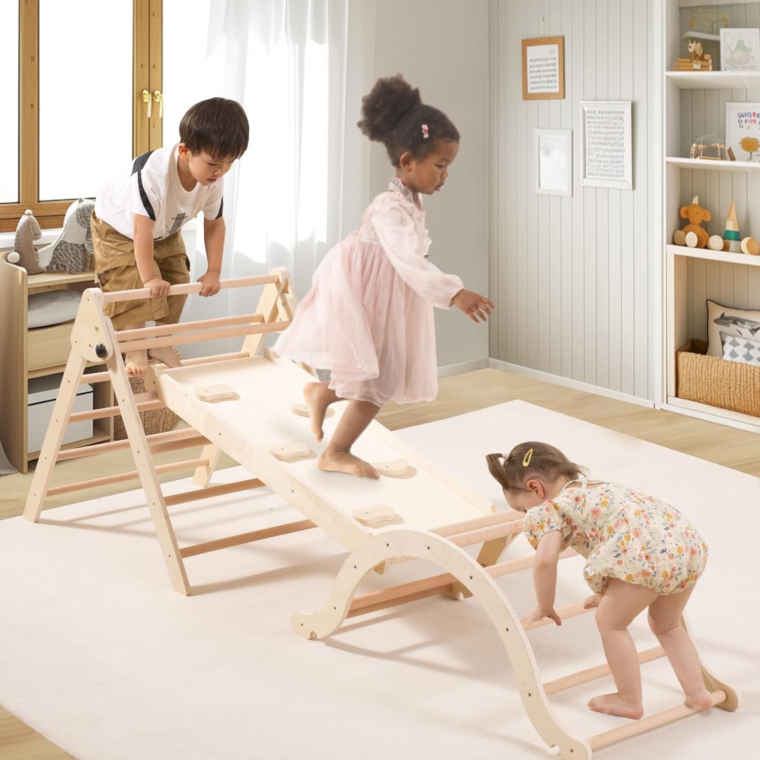 Giant Bean Medium Foldable, Special Pikler Triangle Set with Sliding Ramp, High-...