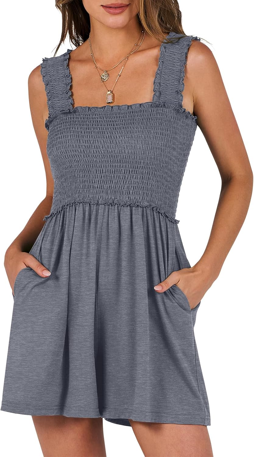 Caracilia Women's Summer Casual Rompers, Special Smocked Rompers for 2024 Beach...
