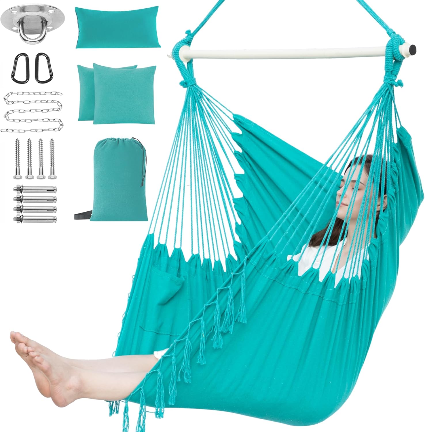 PNAEUT Hammock Chair Swing with Handmade Tassel, Hand-Crafted Hanging Indoor and...
