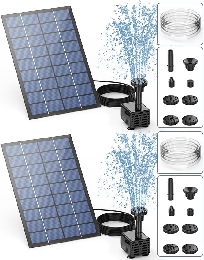 AISITIN 2PCS Solar Water Fountain, 2.5W DIY Solar Powered Outdoor Fountain with...