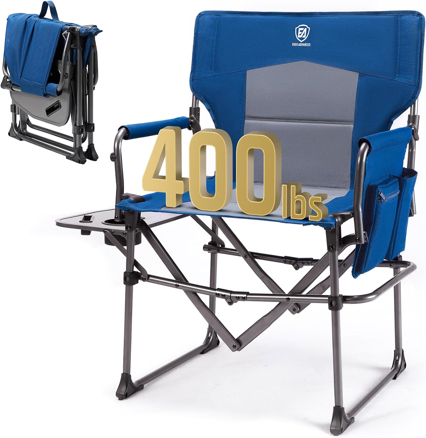 EVER ADVANCED Camping Directors' Chair with Side Table, Portable Folding Chair w...