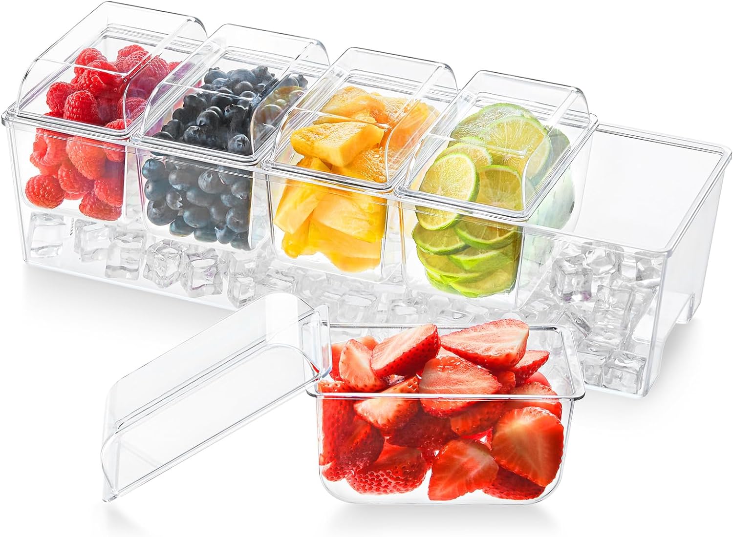 Lifewit Ice Chilled Condiment Caddy with 5 Containers, Server Tray with Lids, Se...