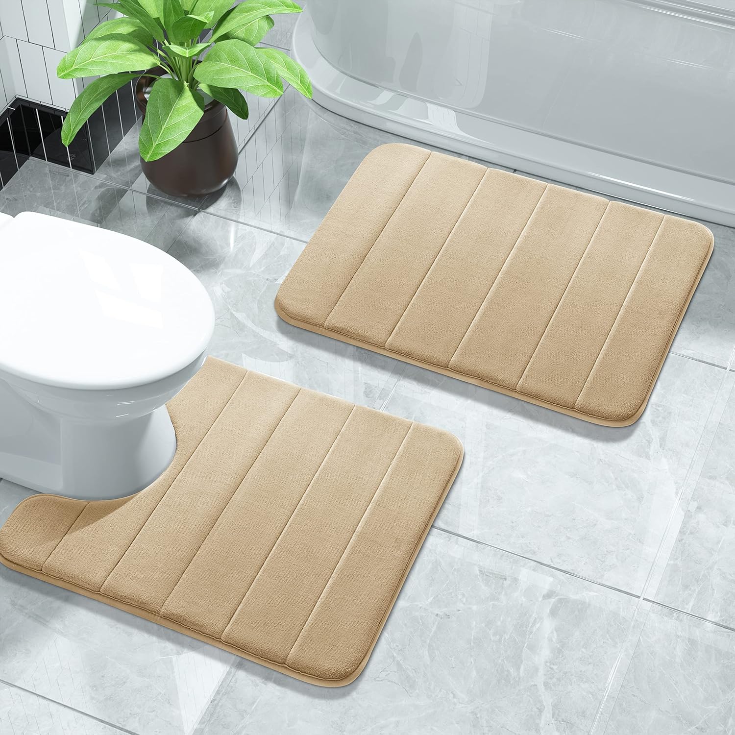 Yimobra Memory Foam Bath Mat Set, 2 Piece Soft Bathroom Rugs, 43x61 cm and 61x52...