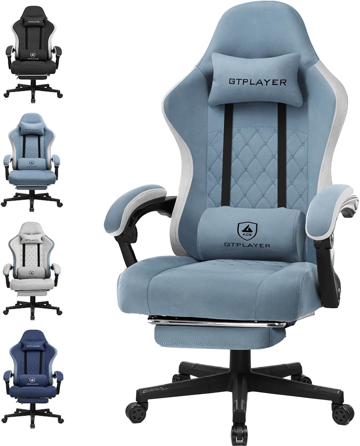 GTPLAYER Fabric Gaming Chair with Footrest, Computer Desk Chair with Pocket Spri...