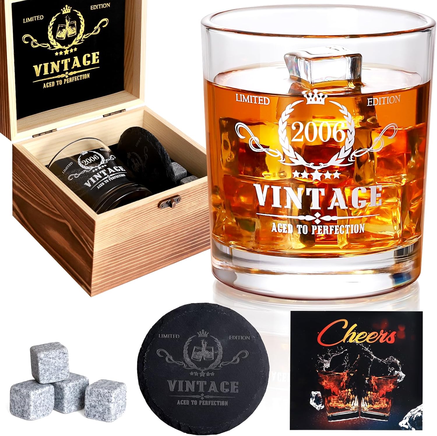 Tecanne 18th Birthday Gift Set, Unique Whiskey Glass Set for Vintage 2006 Annive...