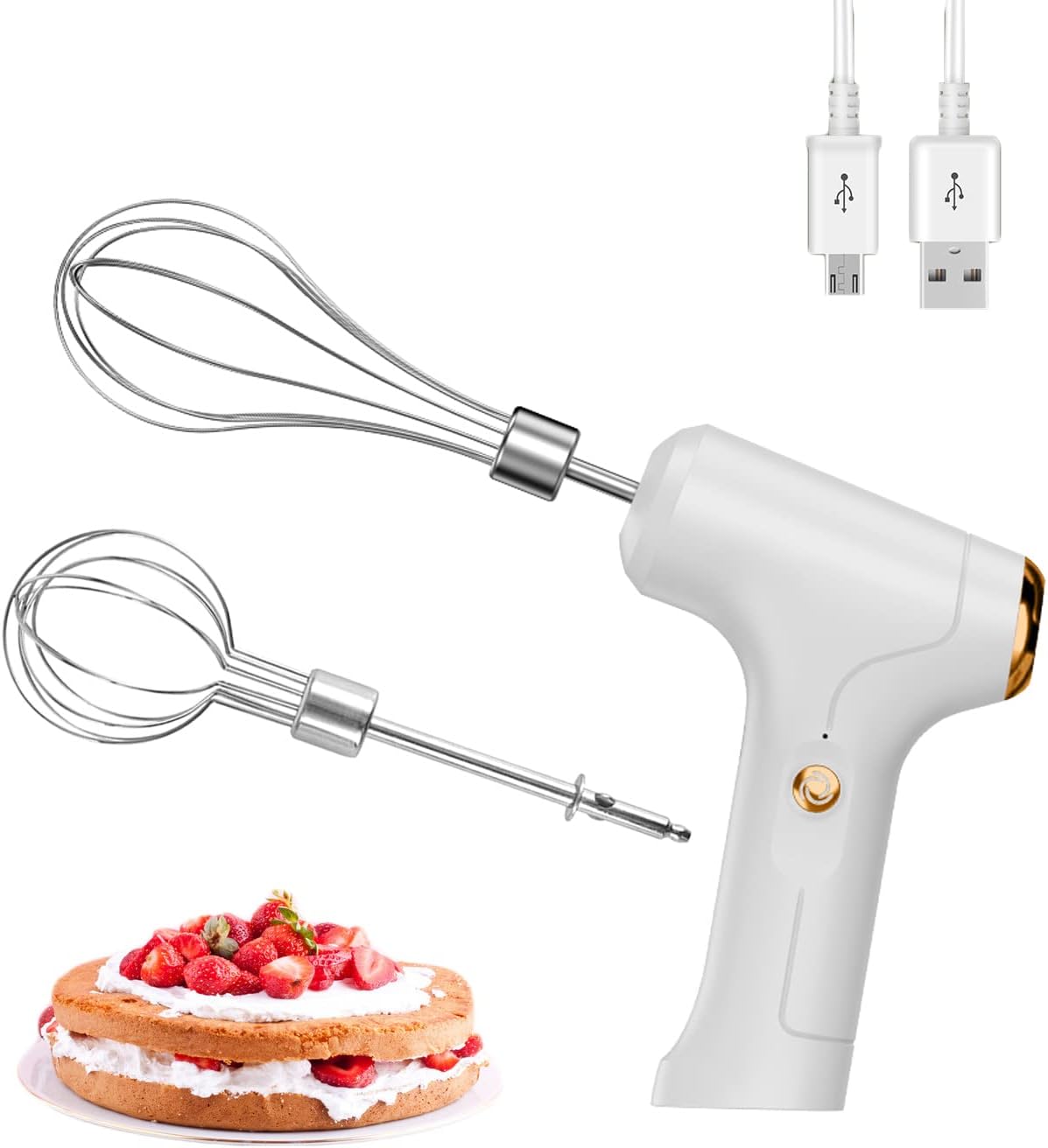FIOUSY Electric Hand Whisk, USB Rechargeable, Wireless Portable Egg Beater with...