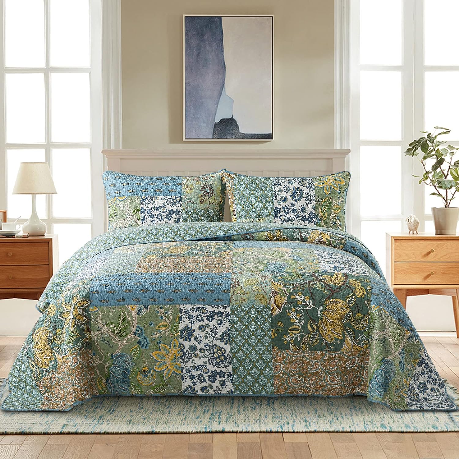 NEWLAKE Cotton Patchwork Bedspread, Special Bedding Quilt Set with Real Stitched...