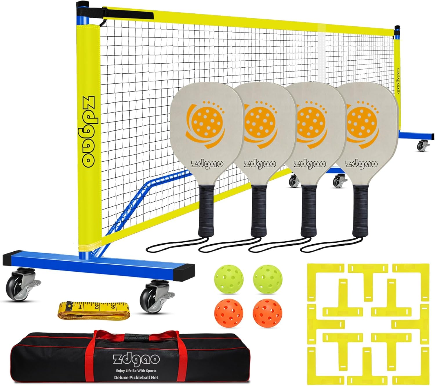 Zdgao Pickleball Set, Special Pickleball Set with Net and Paddles for Driveway B...