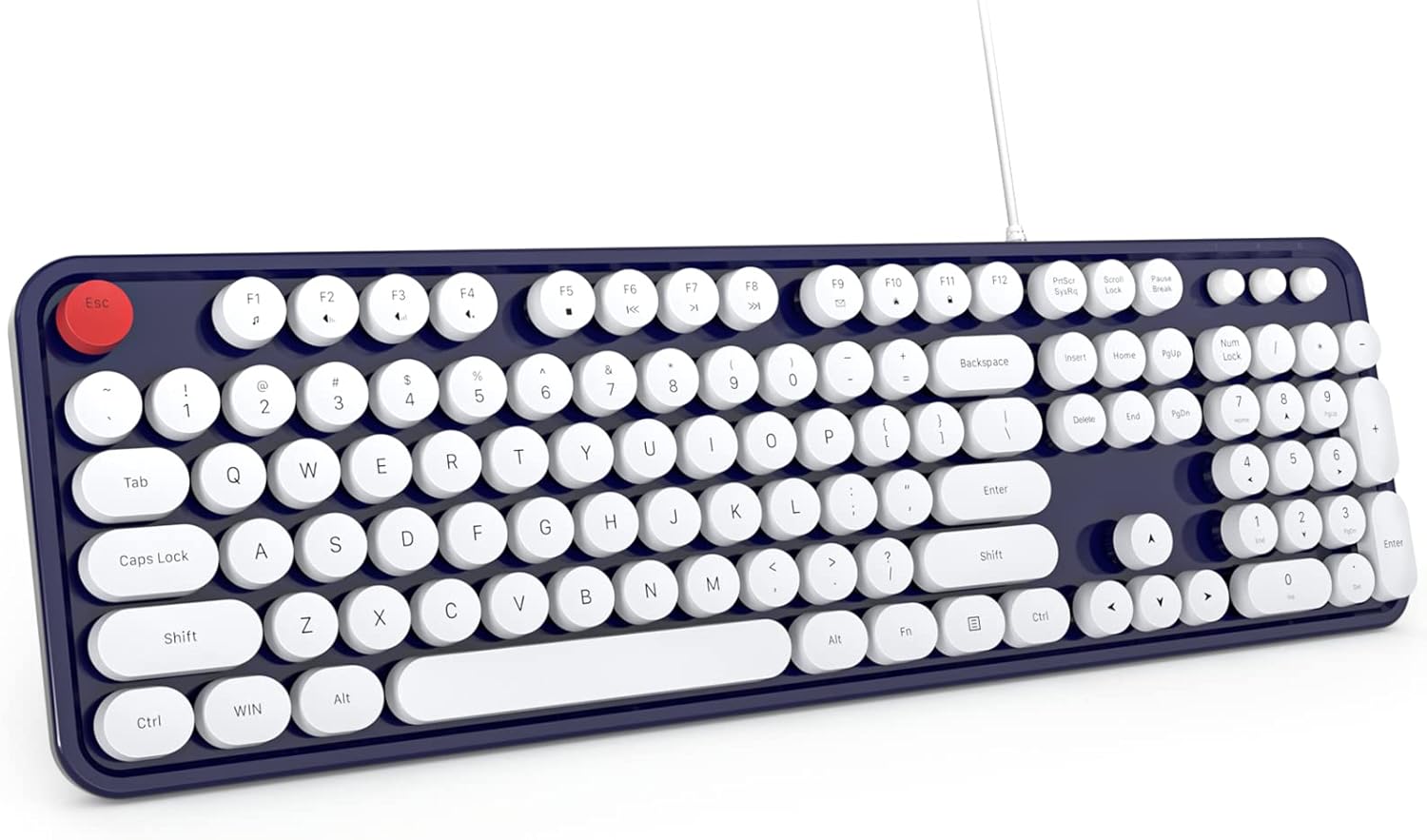 Computer Keyboard Wired, Plug Play USB Retro Round Typewriter Keyboard, Full Siz...