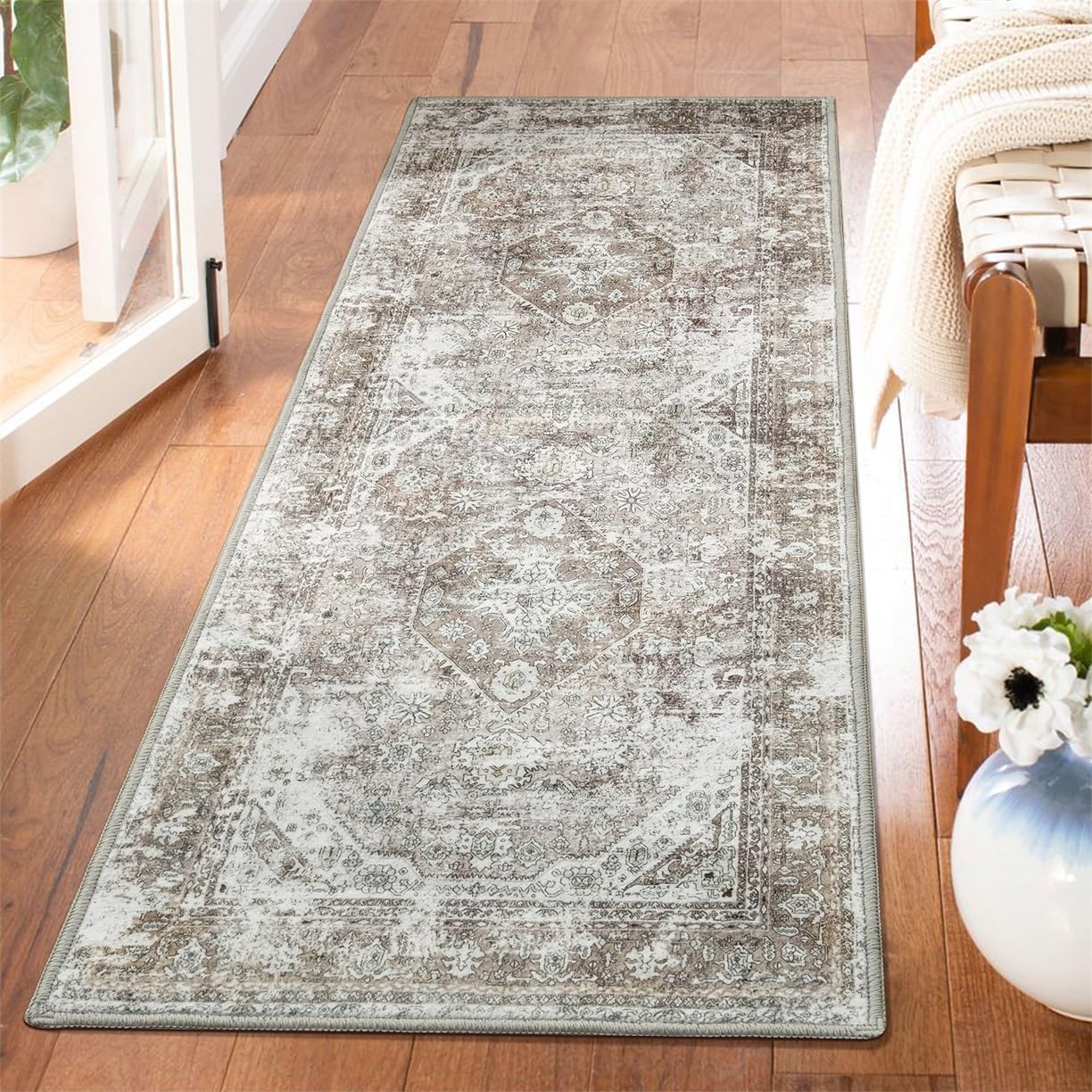 Boho Runner Rugs for Bedroom Hallways Washable Run...