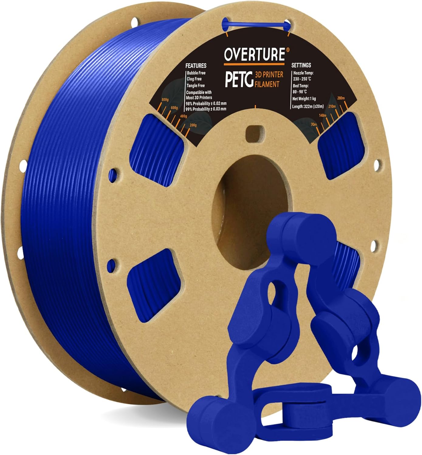 OVERTURE PETG Filament 1.75mm, 3D Printer Filament, 1kg Spool (2.2lbs), Dimensio...
