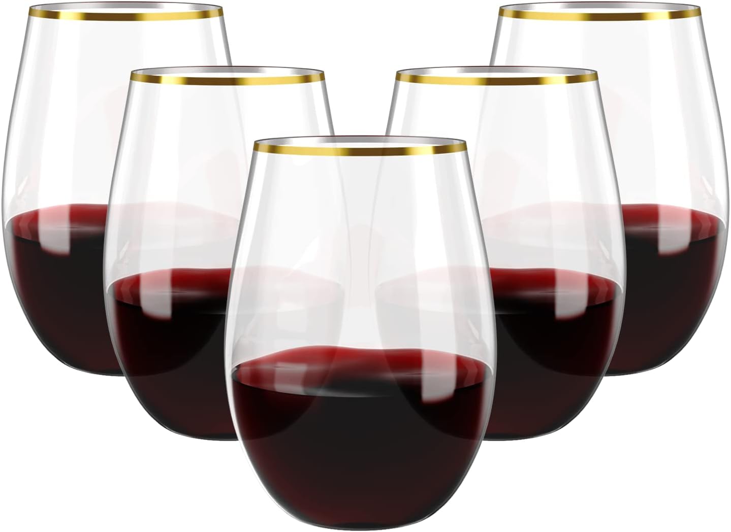 FOCUSLINE 20pcs 16 Oz Plastic Wine Glasses, Special Stemless Gold Rim Drinkware,...