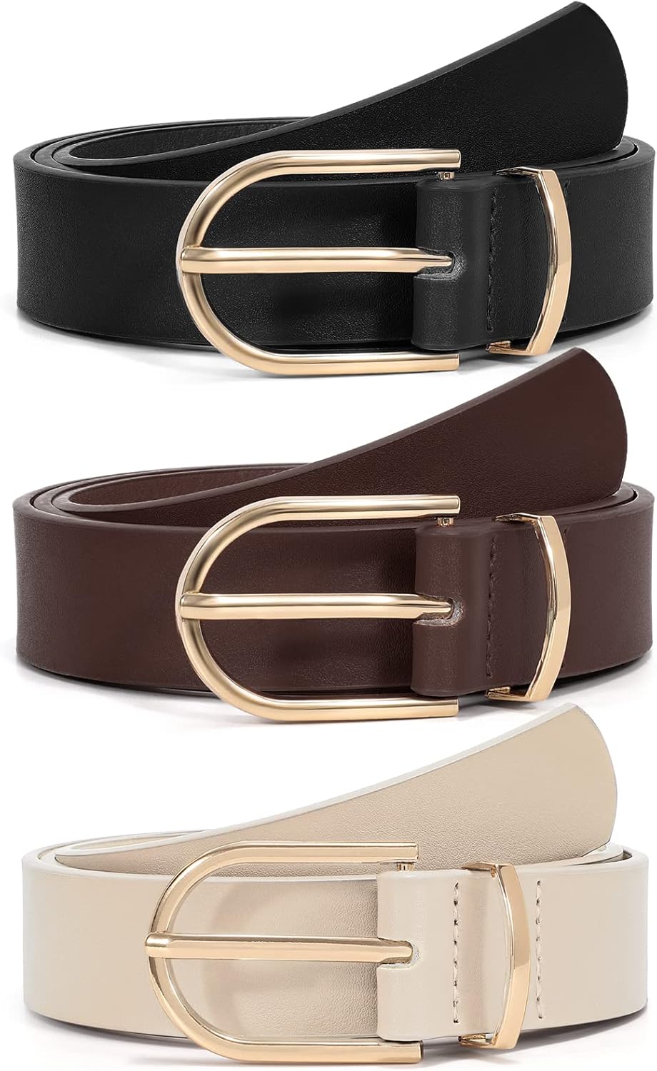 VONMELLI 3 Pack Women's Belts for Jeans Pants Fashion Gold Buckle Ladies Dress B...