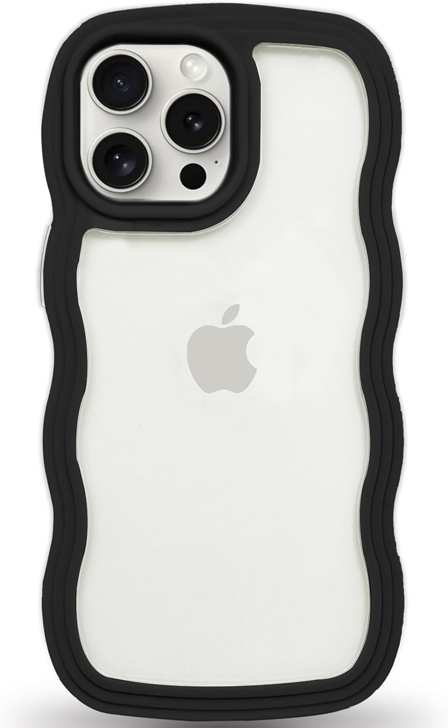 Anuck for iPhone 15 Pro Case Wavy Edge Clear Back Design, Anti-slip Grip Cute Wa...