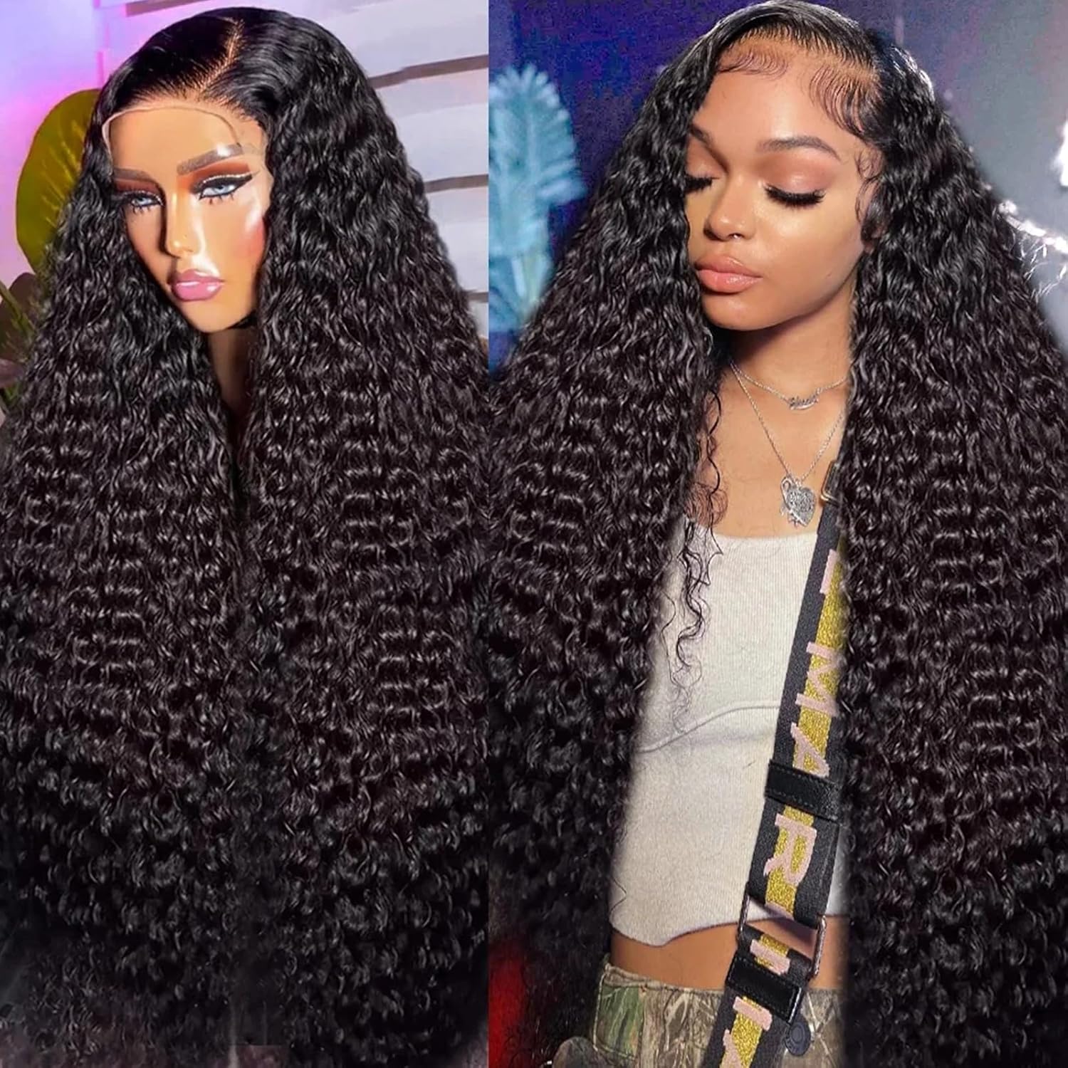 WINOW Deep Wave Lace Front Wigs, Special Human Hair Pre Plucked Wigs, High-Densi...