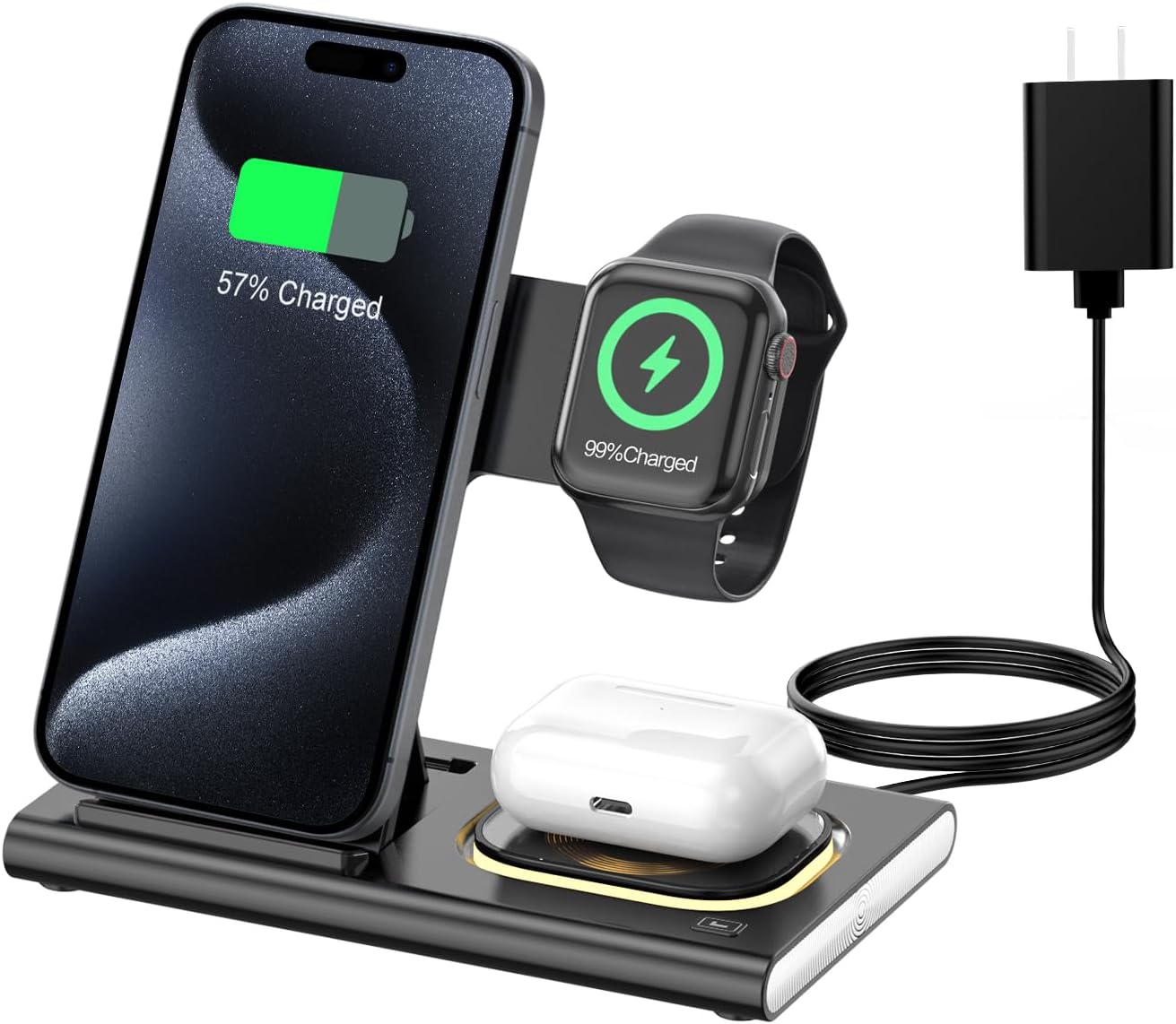 3 in 1 Foldable Charging Station for Apple Products,Fast Wireless Charger Travel...