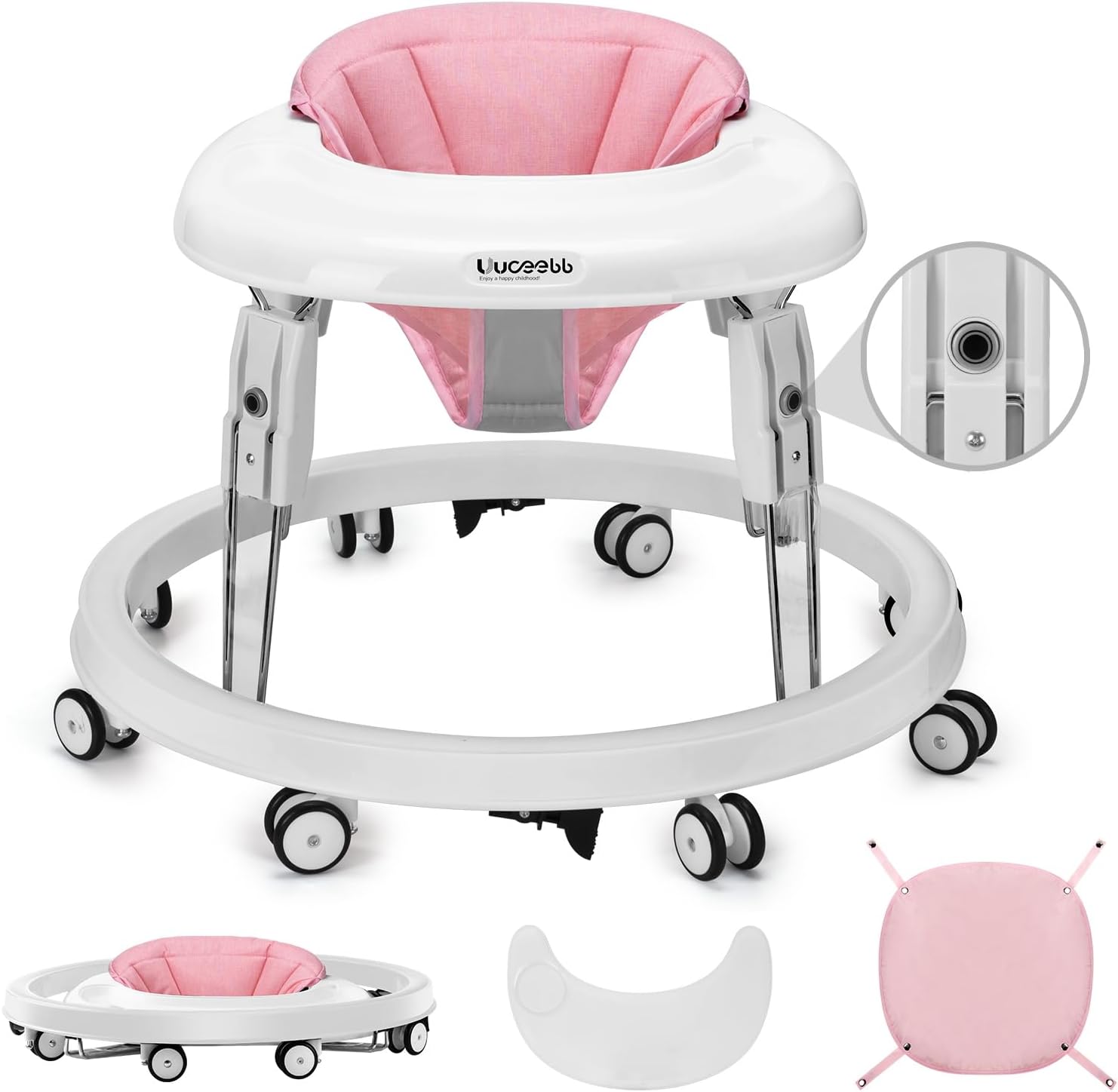 Uuoeebb Baby Walker, Foldable Multi-Function Anti-Rollover Walker with Brake Des...