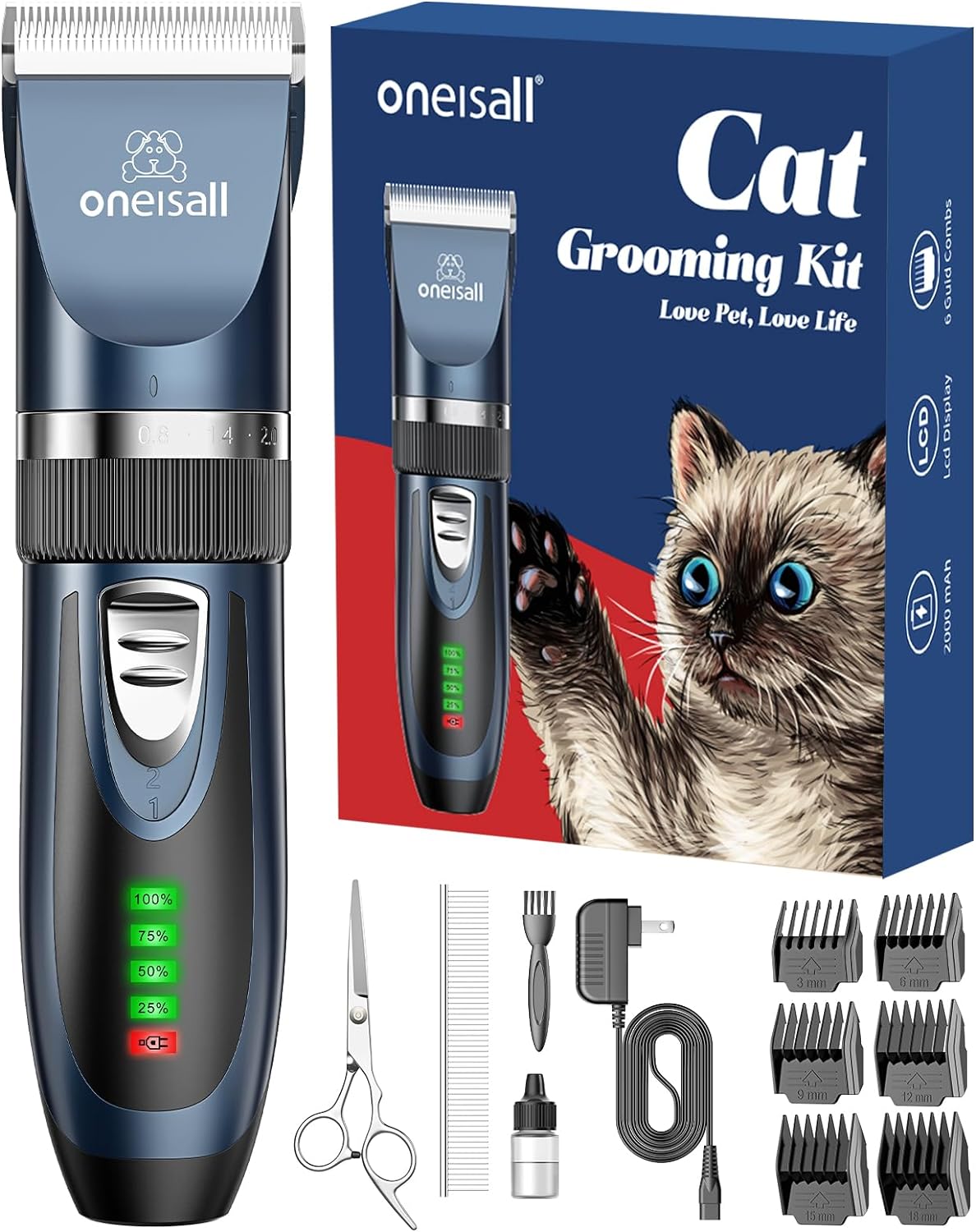 oneisall Cat Clippers for Matted Hair, Quiet Cat Shaver for Long Hair, Cordless...