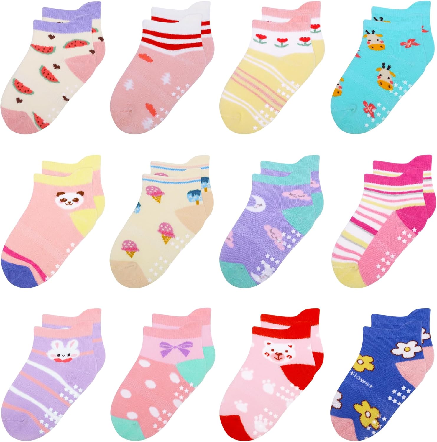 12 Pack Non Slip Kids Toddler Baby Socks with Grips 1-7 Years Boys Girls Cotton...
