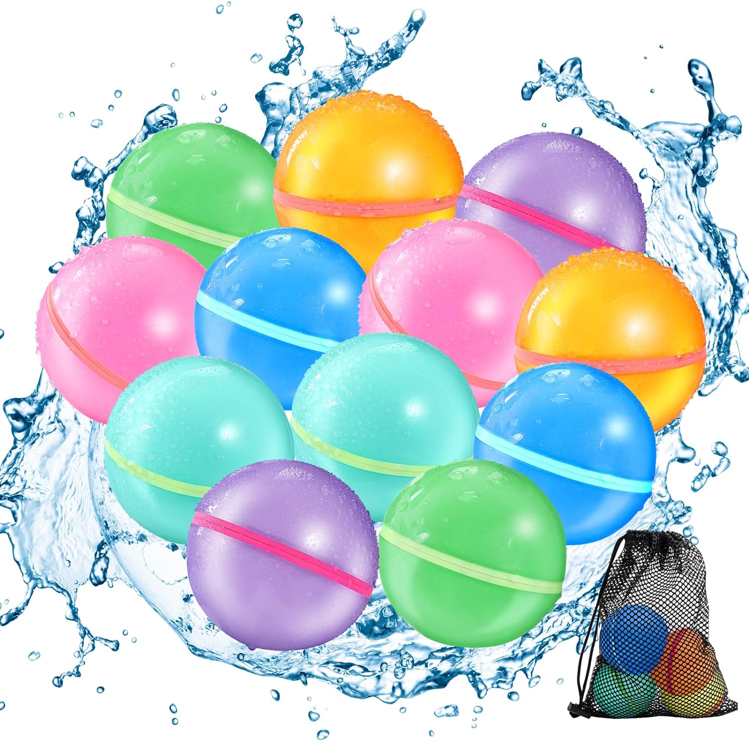 12Pcs Reusable Water Balloons, Special Magnetic Self Sealing Quick Fill Water Ba...