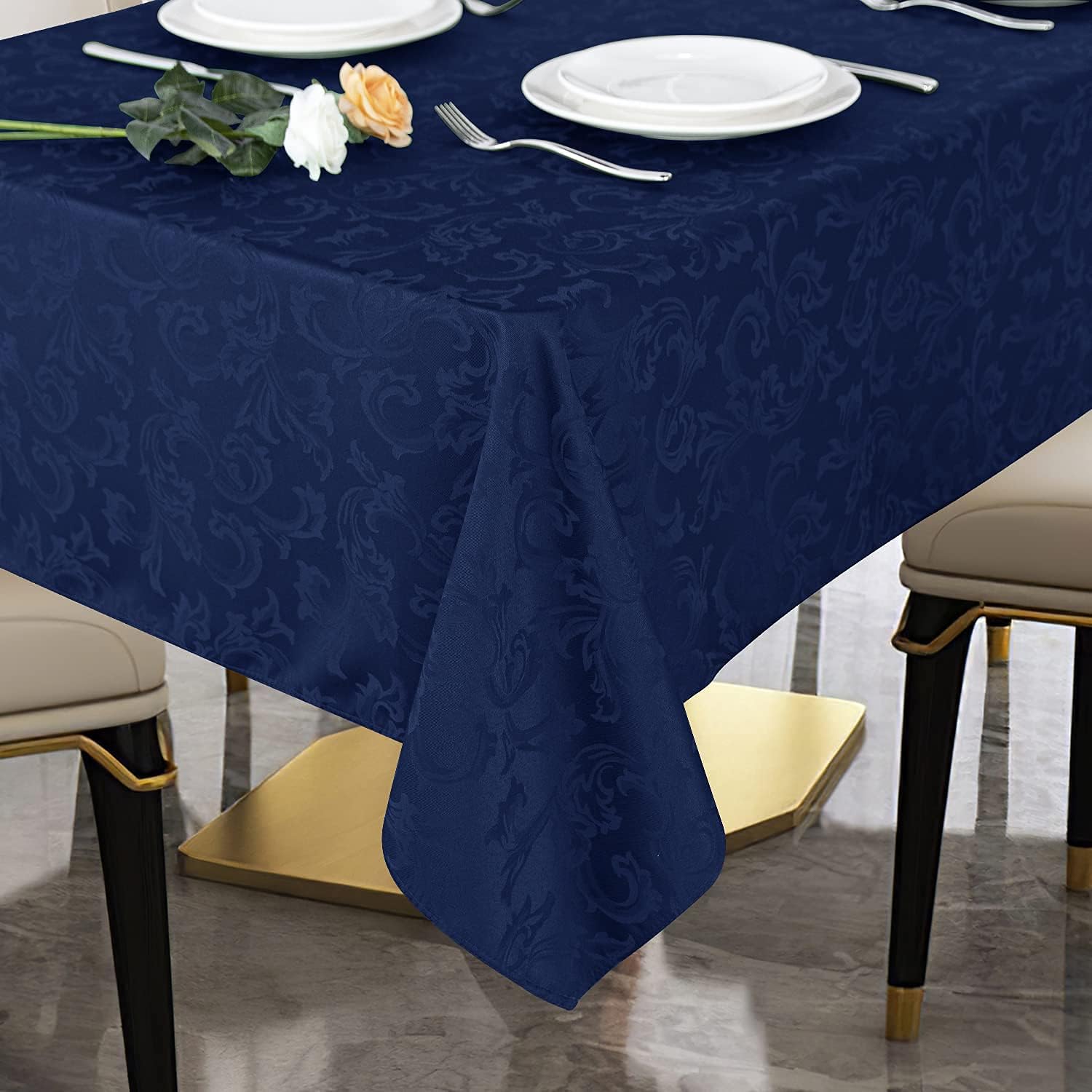 Obstal 210GSM Solid Flower Jacquard Table Cloth - Heavy Duty Waterproof Wrinkle...