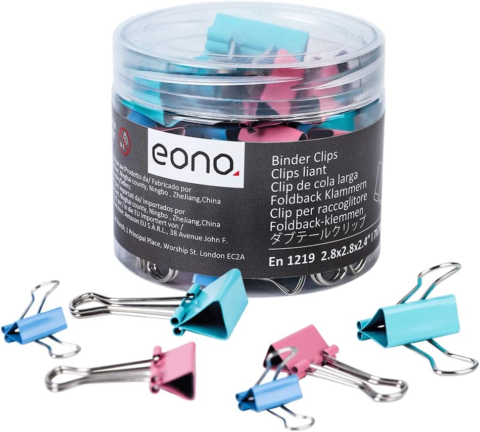 Eono Color Binder Clips 50 Pack Metal Folding Color Binder Clips, Three Sizes fo...