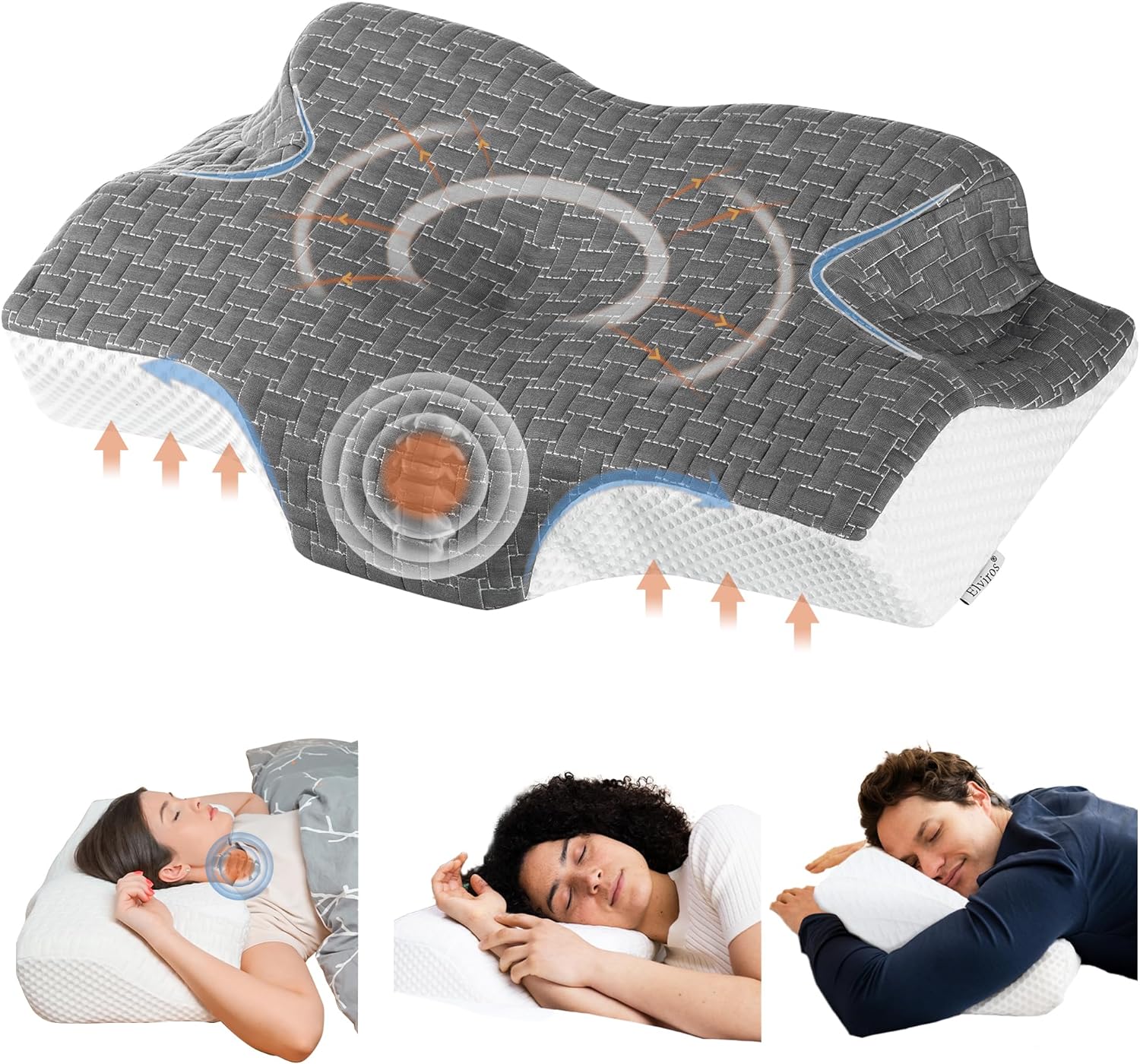 Elviros Cervical Contour Memory Foam Pillow, Special Neck Pillow for Neck Pain a...