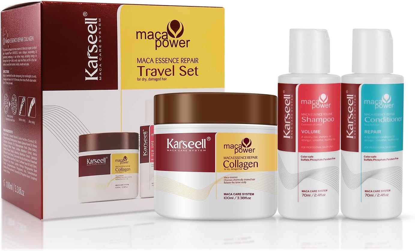 Karseell Collagen Hair Treatment Deep Repair Hair Care Set, Maca Essence Collage...
