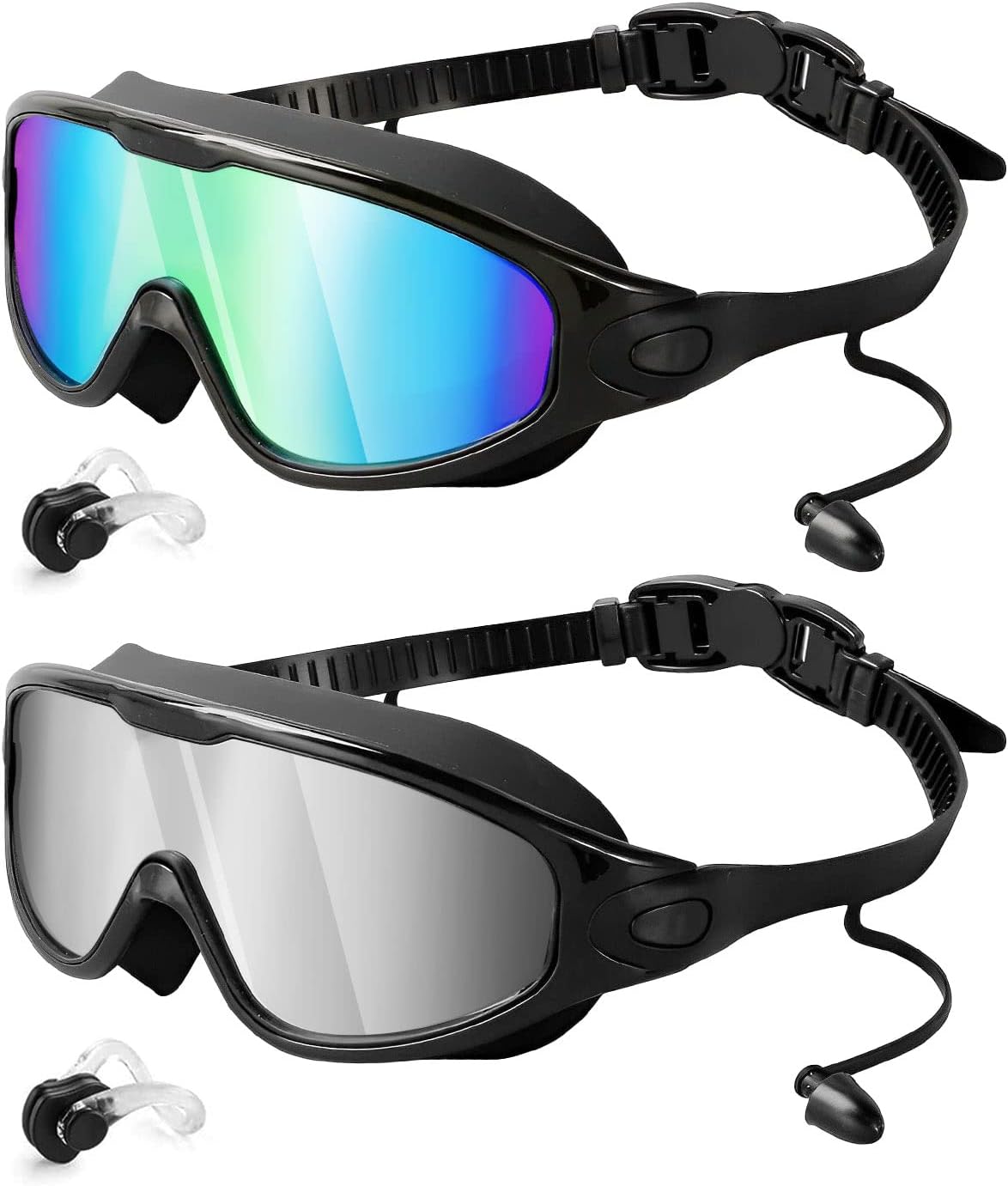 Rantizon Swim Goggles 2 Pack, Wide View Anti Fog&UV Swimming Goggles for Audlt,...