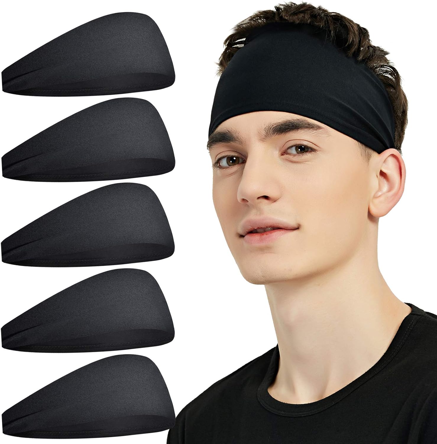 Sports Headbands for Men (5 Pack),Moisture Wicking Workout Headband, Sweatband H...