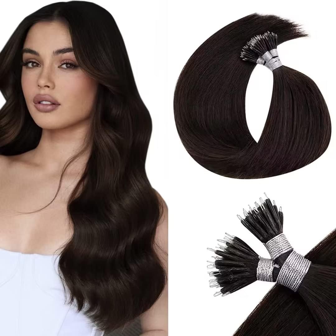 LaaVoo Nano Hair Extensions Real Human Hair 24 Inch 1g/s 50s/pack Nano Ring Hair...