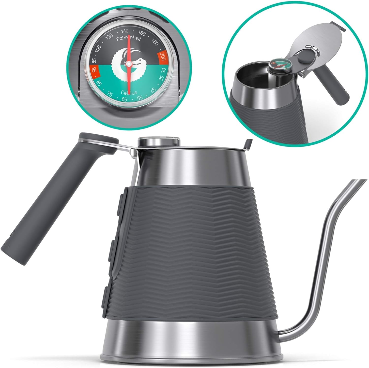 Coffee Gator Gooseneck Kettle, Special Pour Over Kettle With Thermometer, Innova...