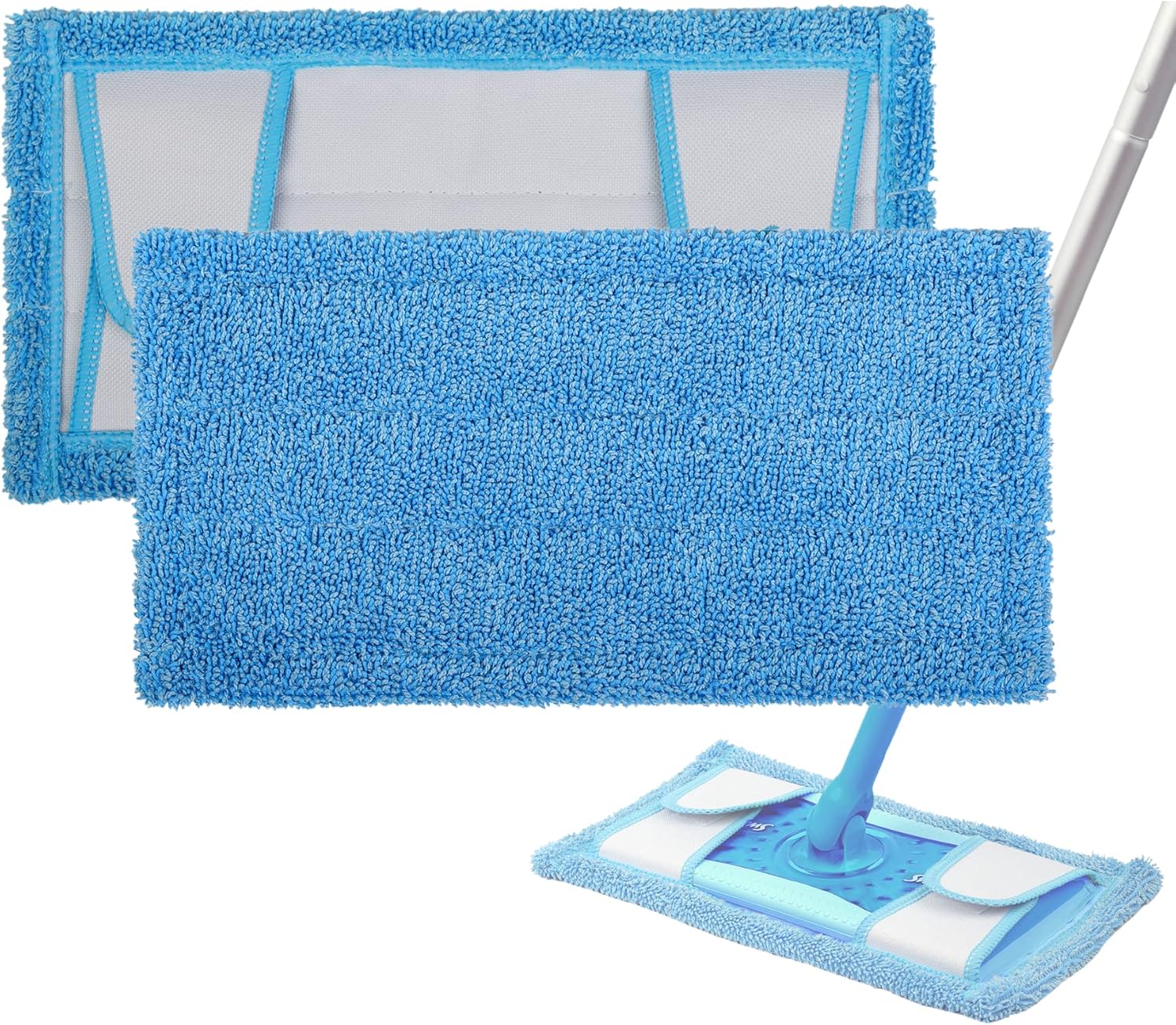 Zeltauto Microfiber Reusable Mop Pads, 2 Pack, Blue, for Flash Speedmop, Heavy D...