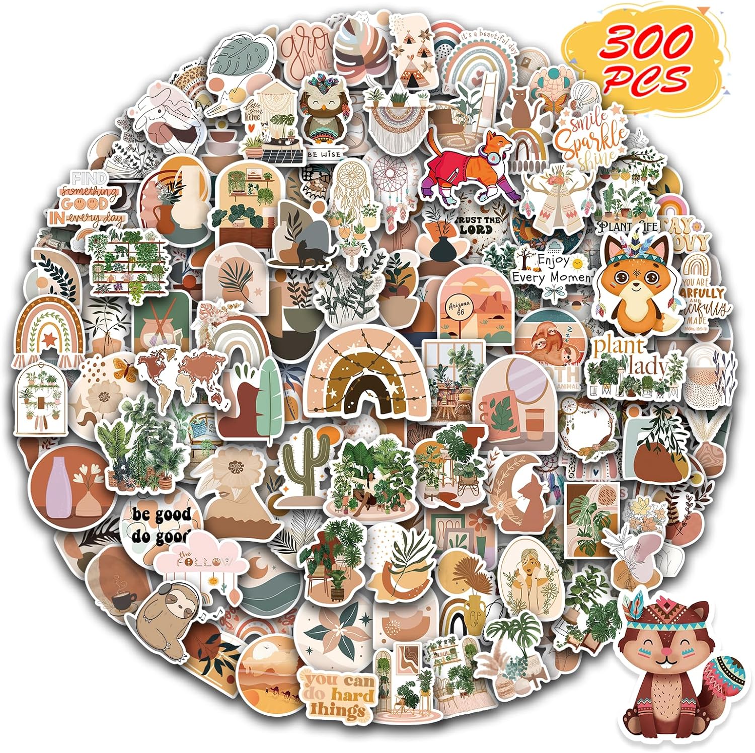 Aesthetic Boho Stickers, Unique 300 PCS Vinyl Waterproof Stickers, Special Stick...