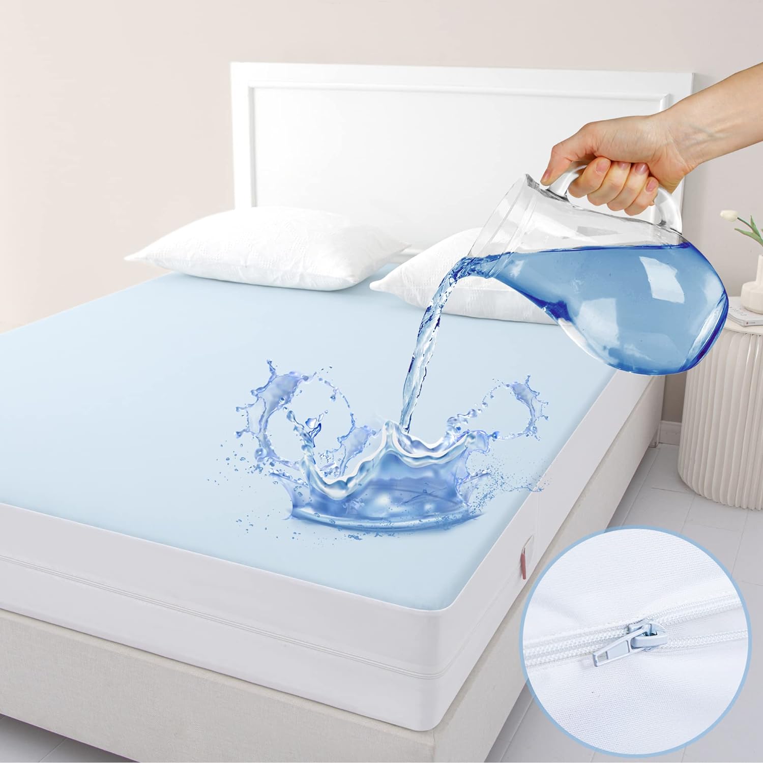 JET'S HOME Super King Waterproof Mattress Protector With Zipper - 6 Sided Anti B...
