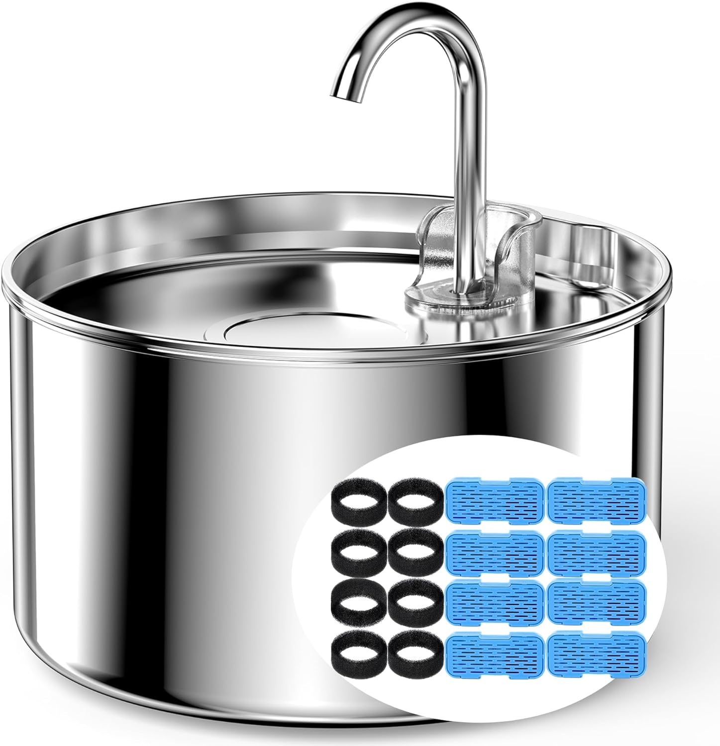 Cat Water Fountain Stainless Steel + 8 filters + 8 Sponges - Pet Water Fountains...
