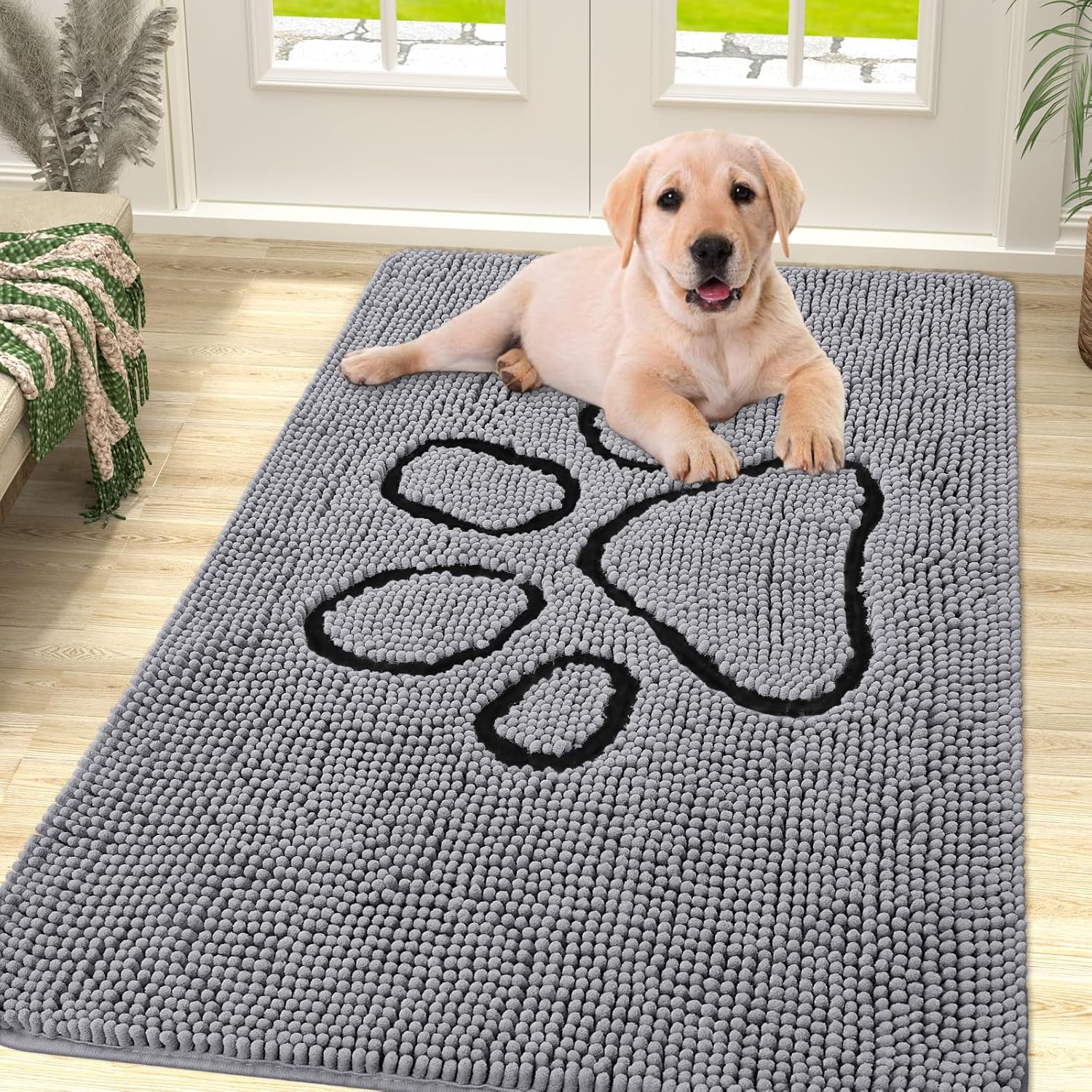 smiry Dog Door Mat for Muddy Paws, Absorbent Dirt Trapper Non-Slip Washable Mat,...