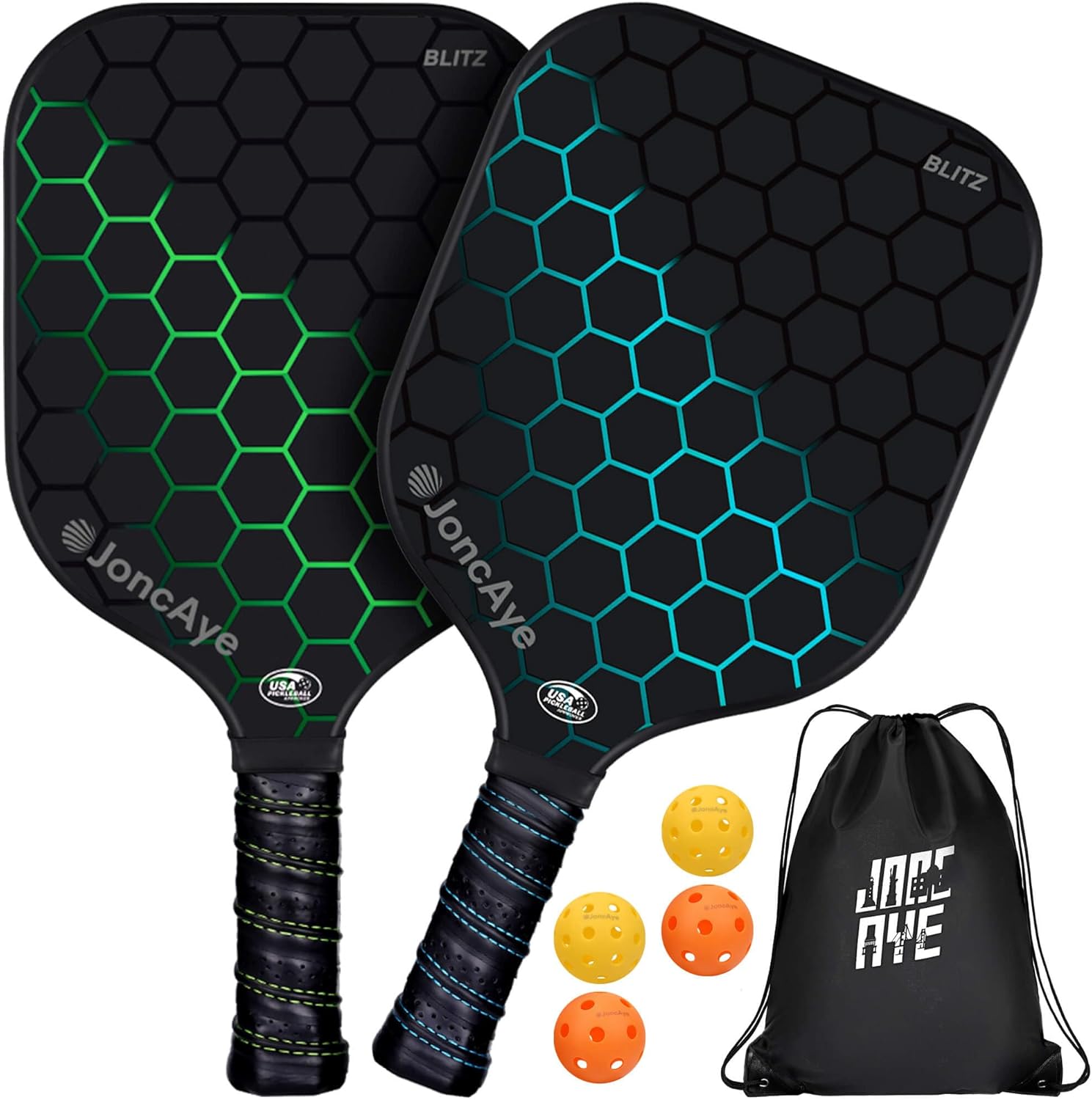 JoncAye Pickleball-Paddles-Set of 4 or 2 Rackets with Balls and Bag | USAPA Appr...
