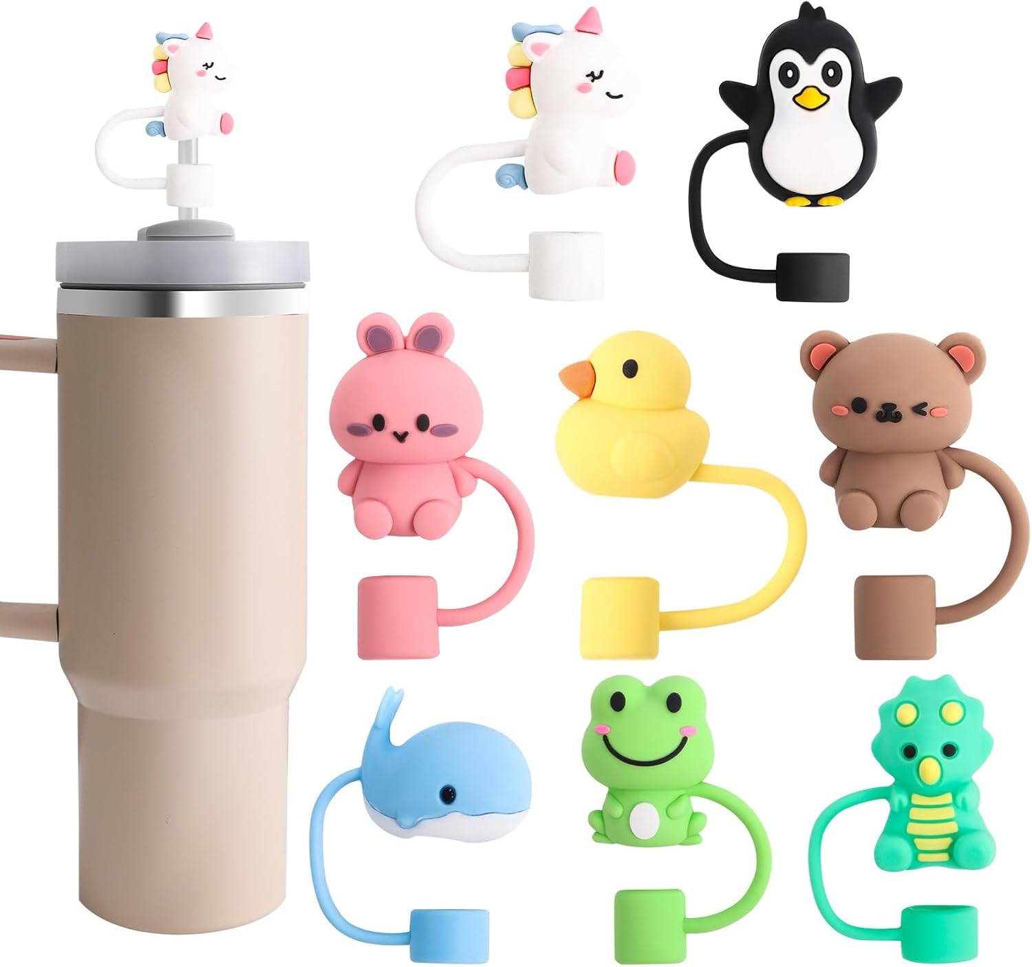8 PCS Animal Straw Cover, Straw Topper for Stanley 30&40 Oz Tumbler, Silicone St...