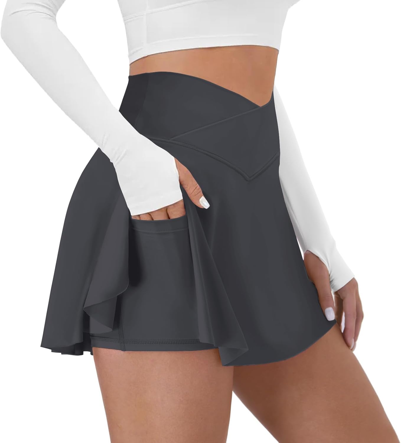 Tennis Skirt for Women with Pockets Shorts Crossover High Waisted Athletic Golf...