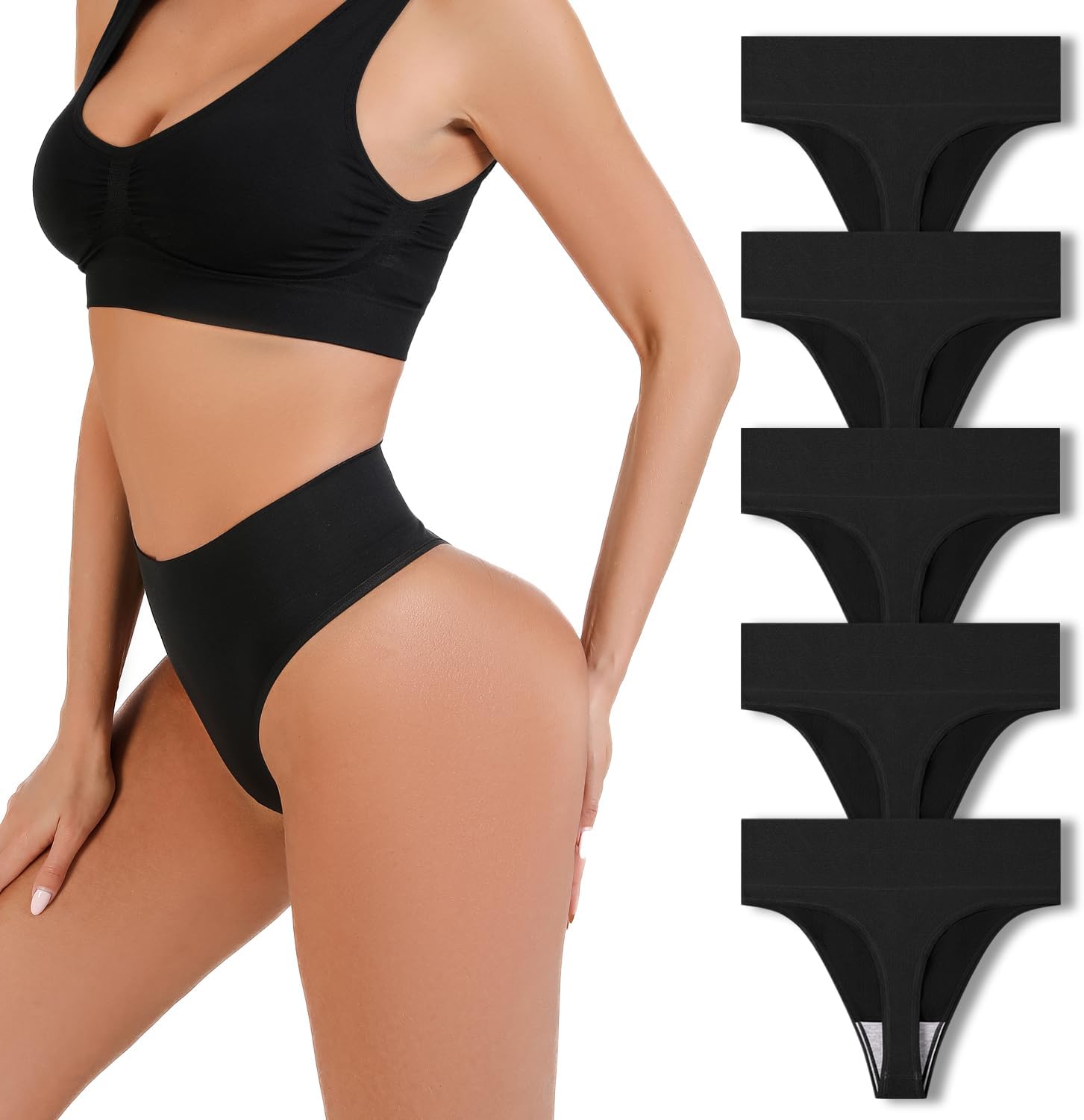 GRANKEE Thongs for Women Seamless-High Waisted Thong Underwear Comfortable Quali...