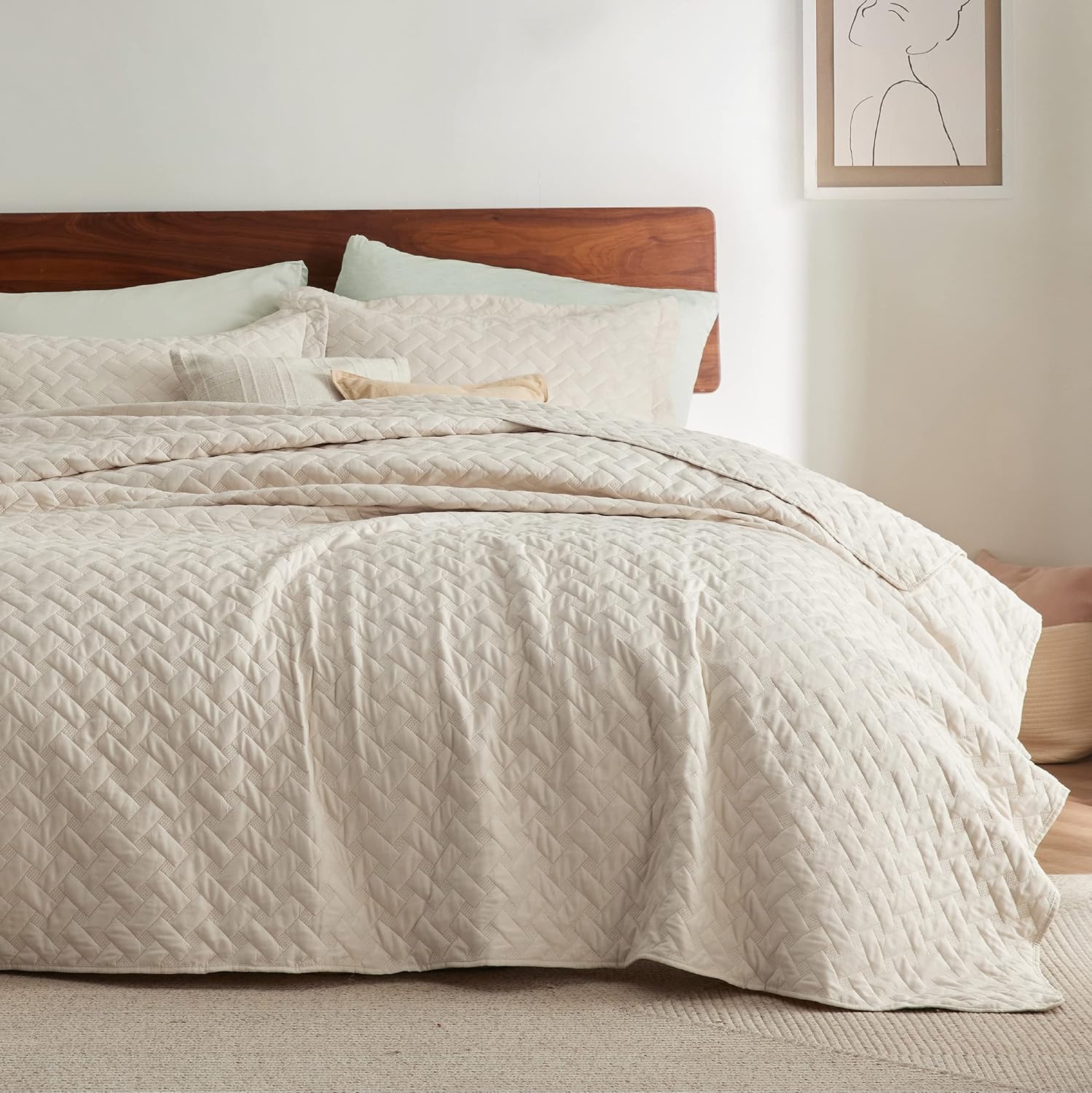 Bedsure Queen Quilt Bedding Set - Lightweight Summer Quilt Full/Queen - Beige Be...