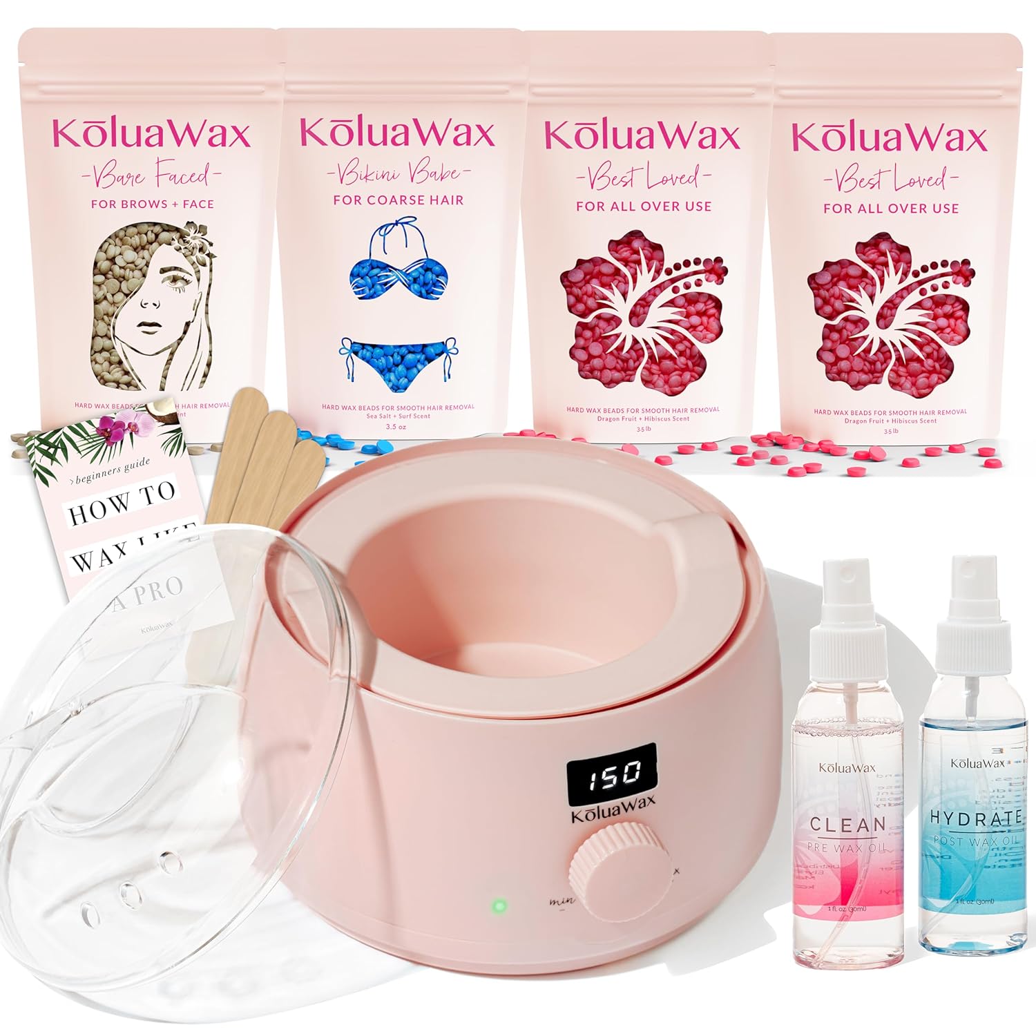 KoluaWax Premium Waxing Kit for Women - Hot Melt Wax Warmer for Hair Removal, Ey...