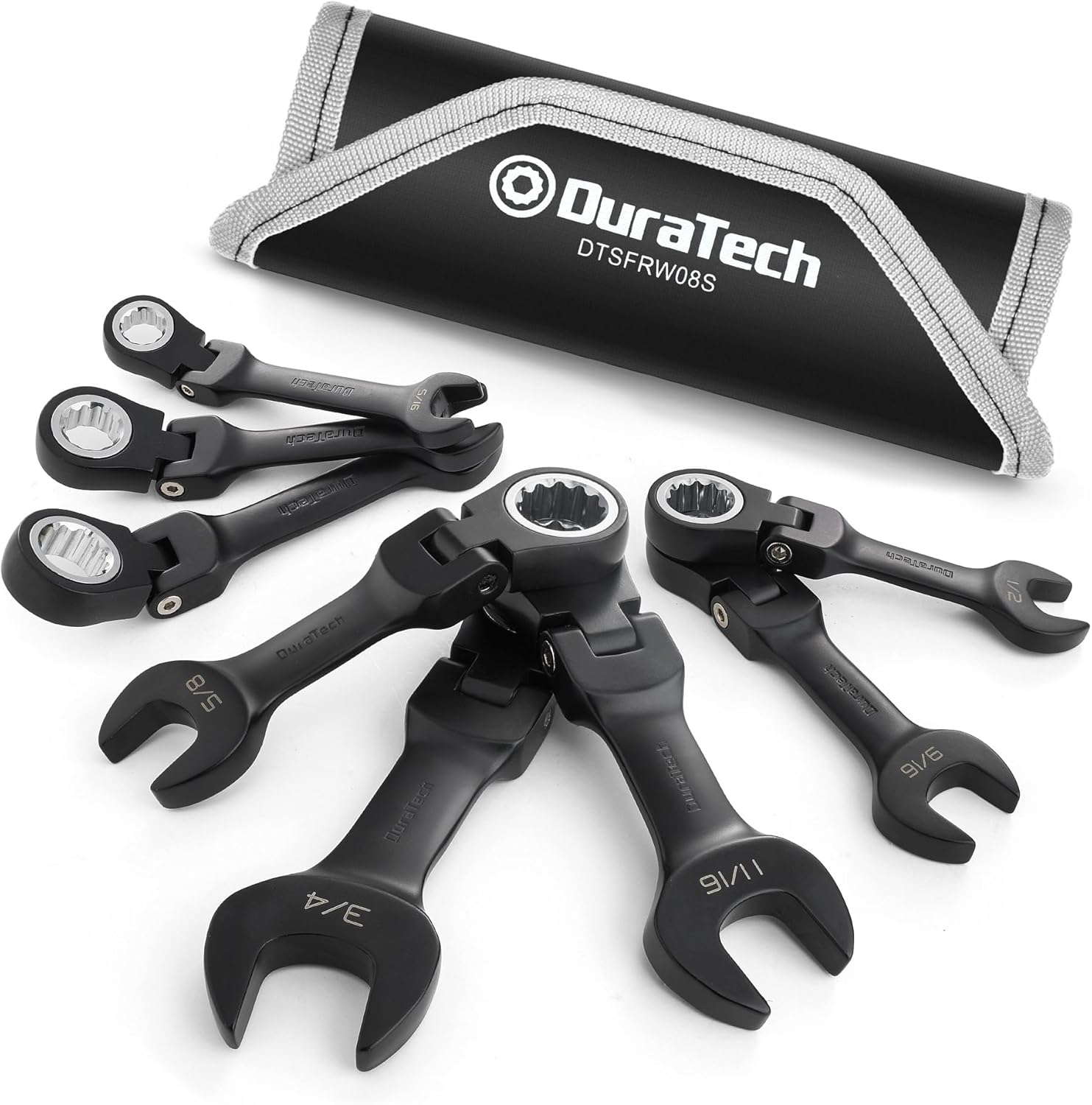DURATECH Stubby Flex-head Ratcheting Combination Wrench Set, SAE, 8-piece, 5/16"...