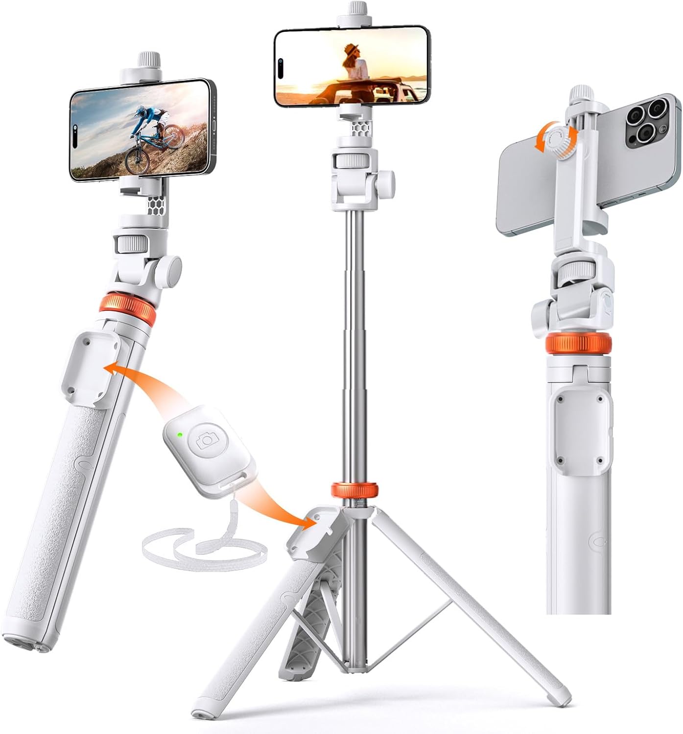 OOHHEE Newest 62" Phone Tripod, Tripod for iPhone & Selfie Stick Tripod with Rem...