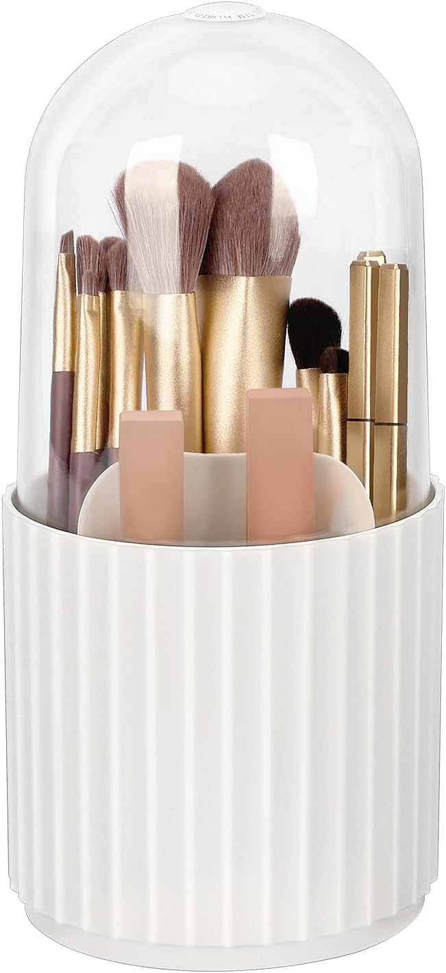 JessLab Makeup Brush Holder Organizer with Lid, 360 Degree Rotatable Makeup Brus...
