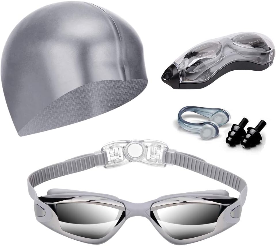 Swim Goggles Swimming Goggles No Leaking with Nose Clip, Earplugs, Swim Cap and...