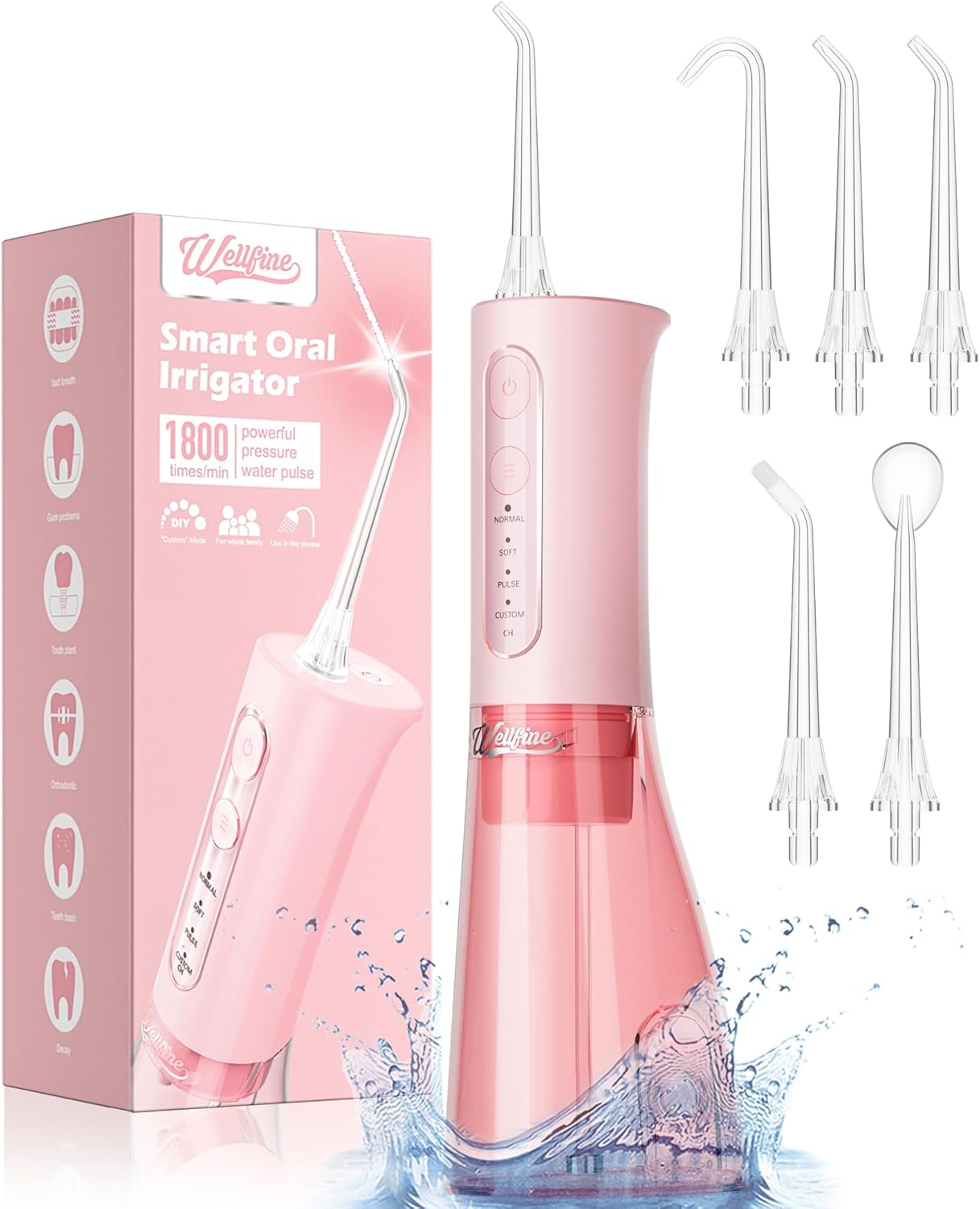 WELLFINE Water Dental Flosser Teeth Pick - 4 Modes Cordless Oral Irrigator 300ML...